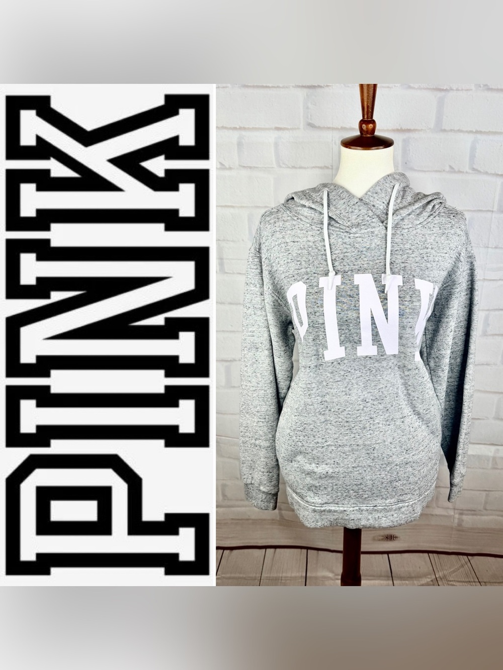 { PINK Victoria's Secret Gray Heather Pullover Hoodie with White Logo
